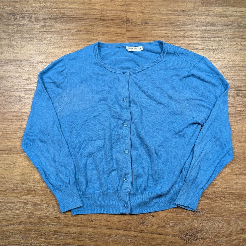 Woolovers Organic Cotton & Silk Blend Cardigan Women Medium Blue Preppy Office